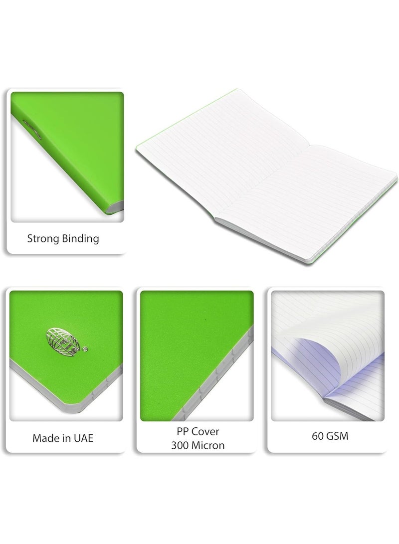 FIS Notebook, A5 Size(148x210mm), PP Soft Cover Materials, Stong Binding Wire, 80 Sheets, Single Line Ruling, Rounded Corners, Packet of 5 Pieces, Neon Green Cover Design-FSNBA5SLPPNGR - Image 2